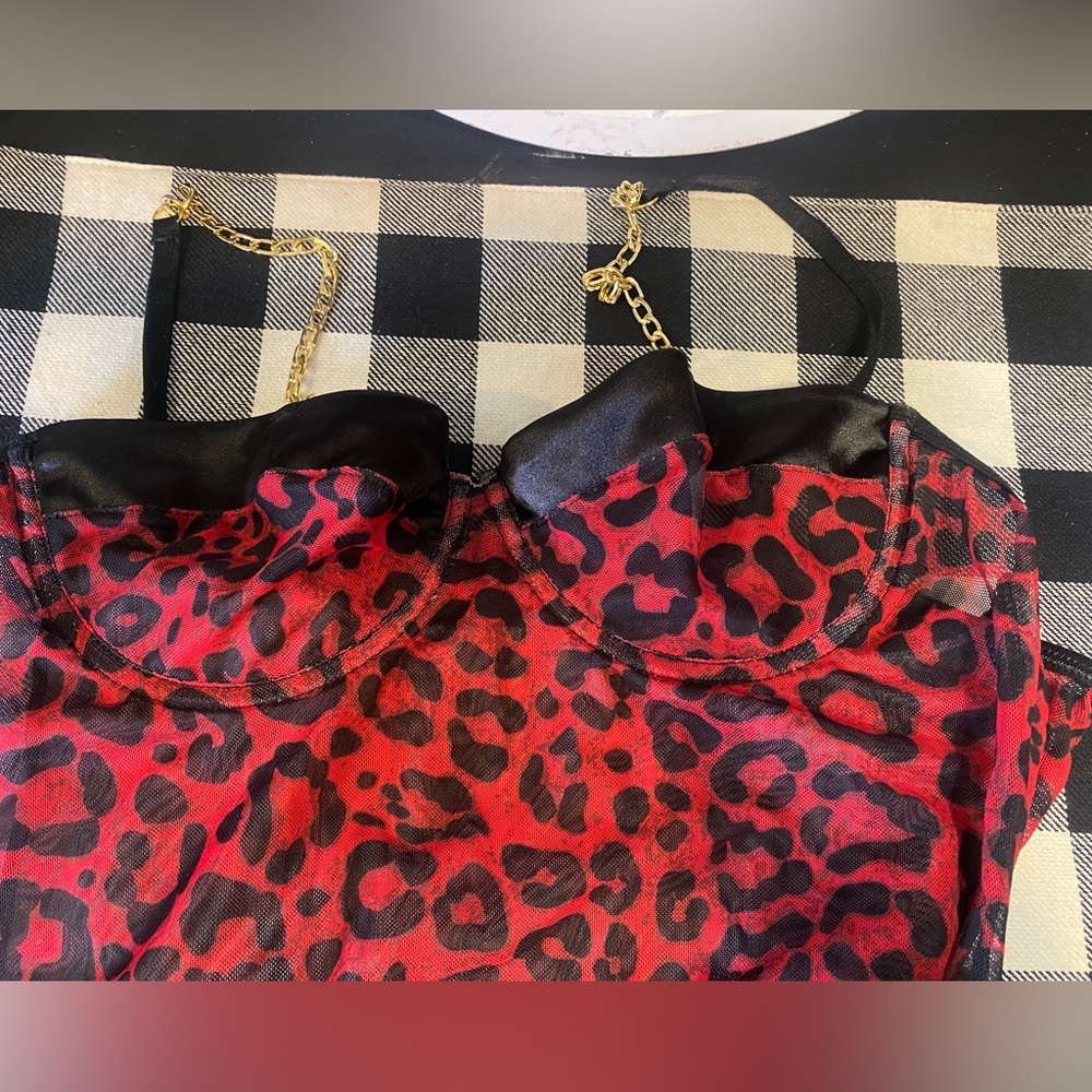 Red and Black Leopard Print Nighty